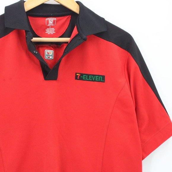 Vintage 7-11 Polo Shirt Mens Red & Black Short Sleeve Logo Embroidered Small S - Picture 2 of 9